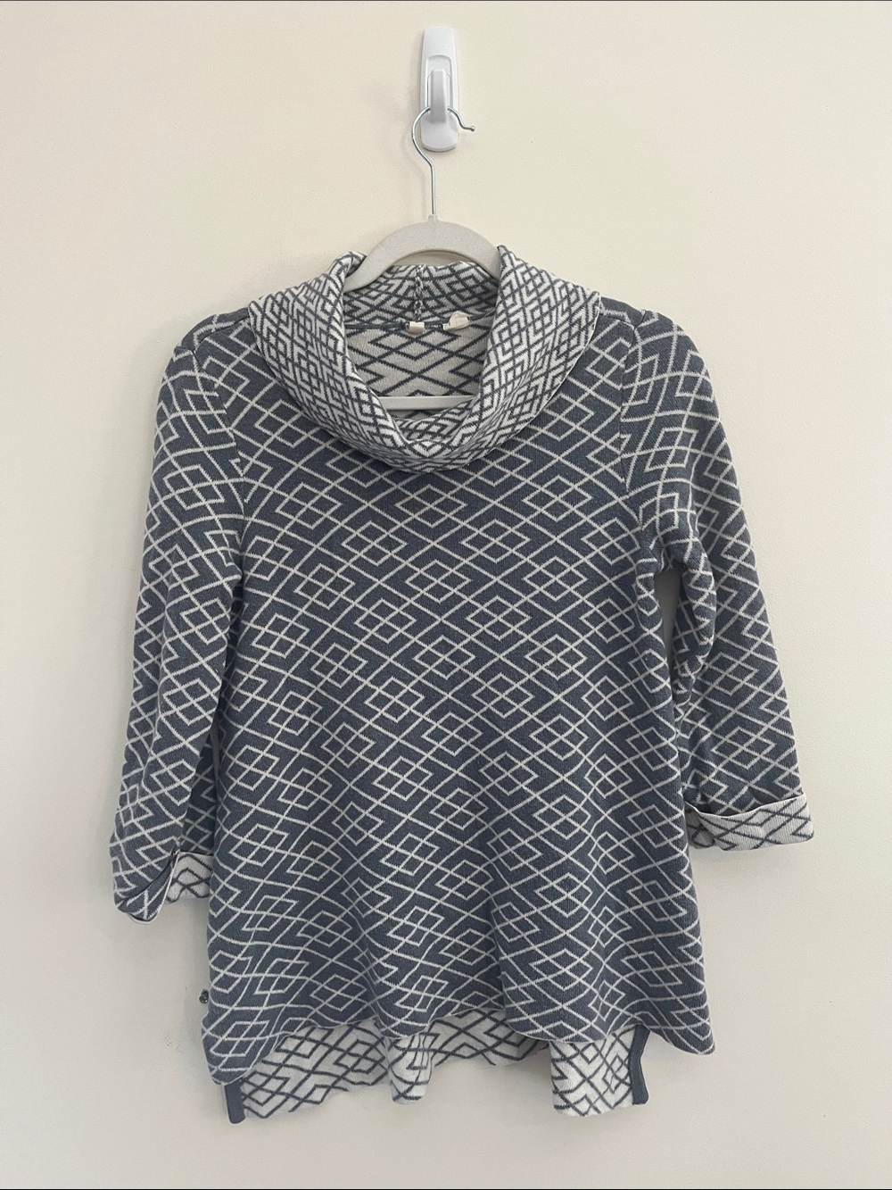 Moth Alpaca Blend Geometric Sweater Tunic Gray White Anthropologie Office Cozy S